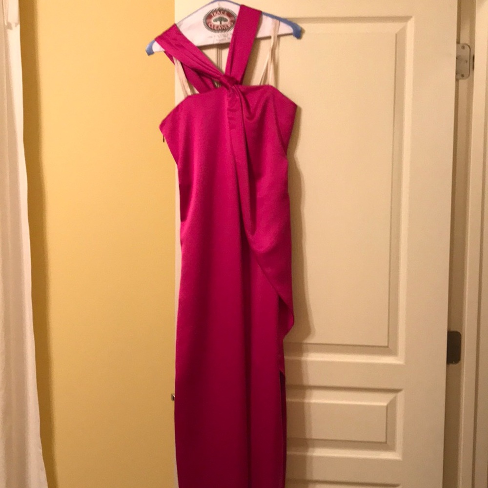 Pink floor length formal.